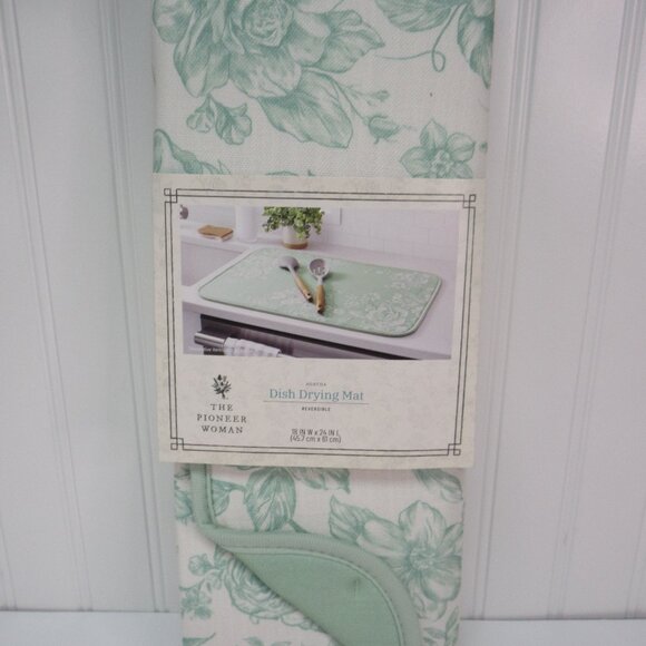 Pioneer Woman Agatha Dish Drying Mat Green White 18" x 24" 100% Polyester New - Picture 1 of 7